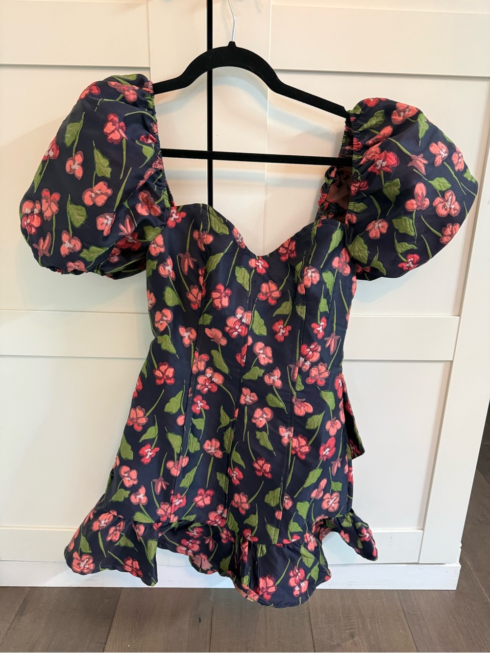 Storia Navy Floral Mini Dress with Puff Sleeves